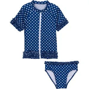 Girls Short Sleeve Rash Guard Swimsuit Set (2 Piece) - "Sassy Surfer" Navy