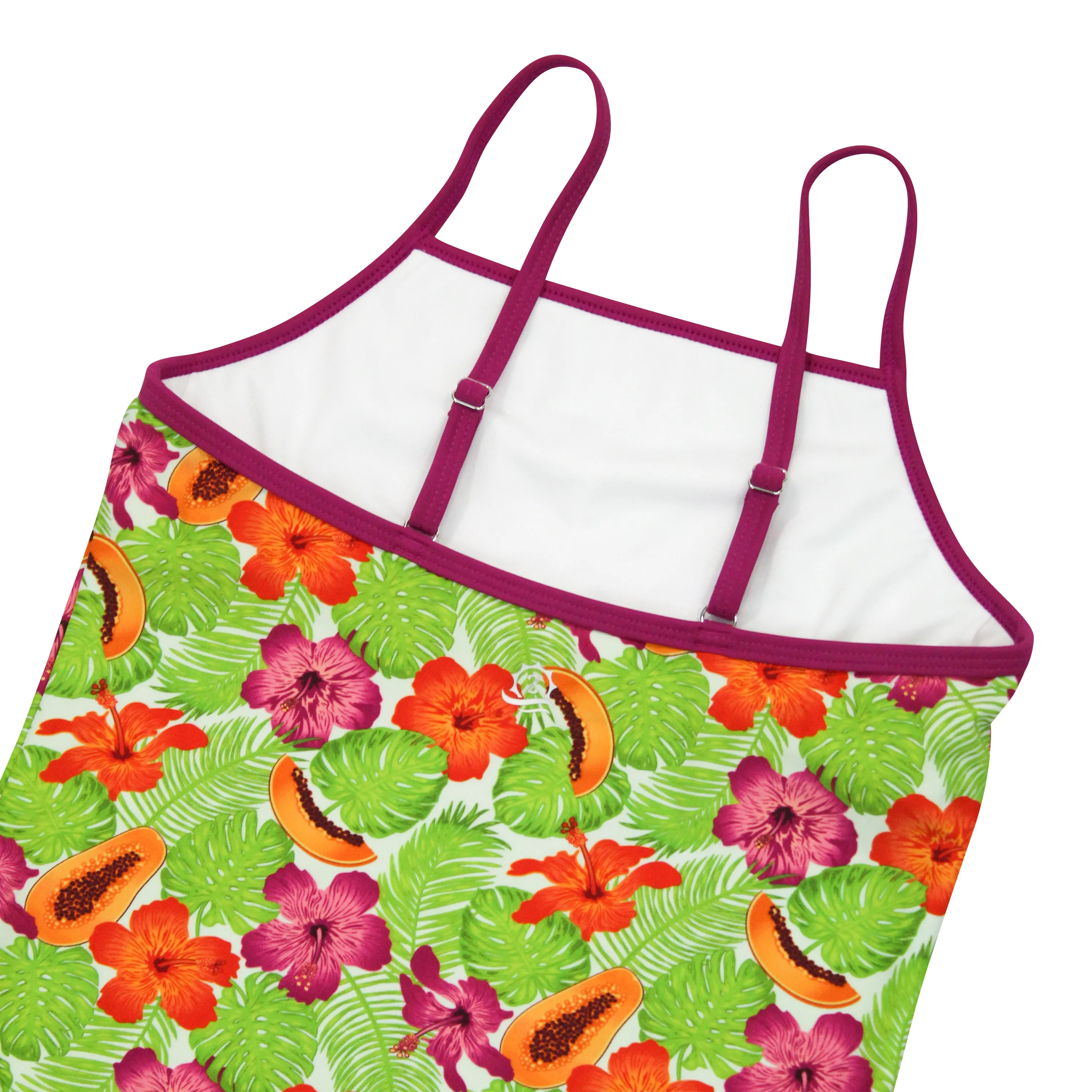 Girls Short Sleeve Rash Guard   Tankini Bikini Set (3 Piece) | "Hibiscus”