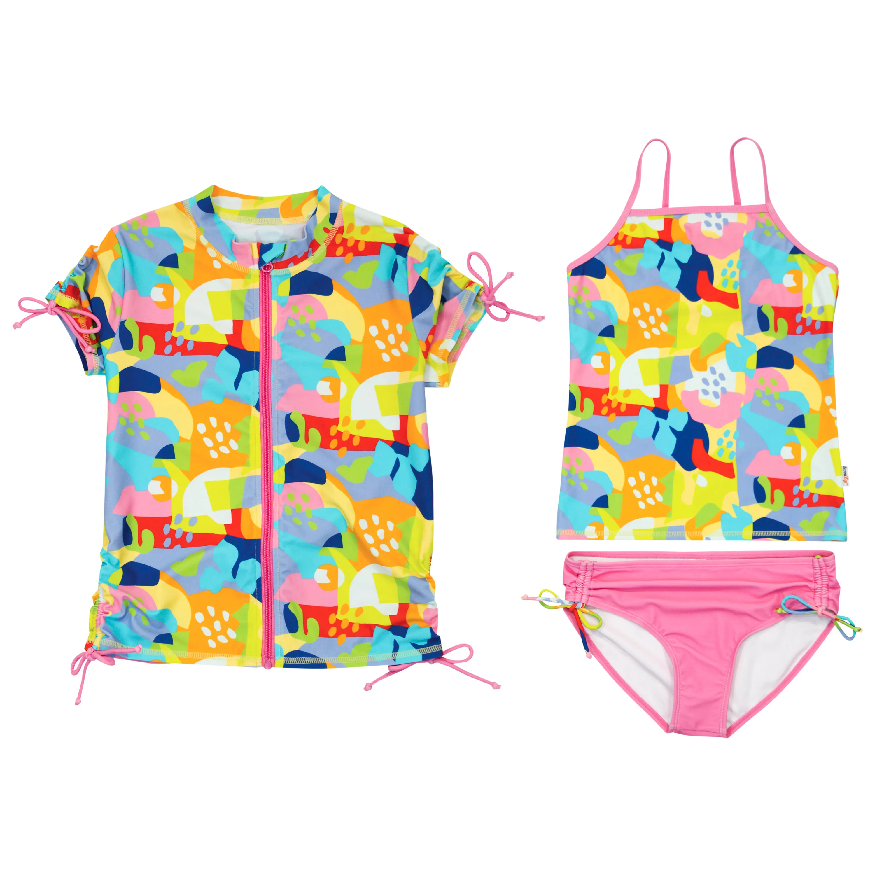 Girls Short Sleeve Rash Guard   Tankini Bikini Set (3 Piece) | "Joyful”