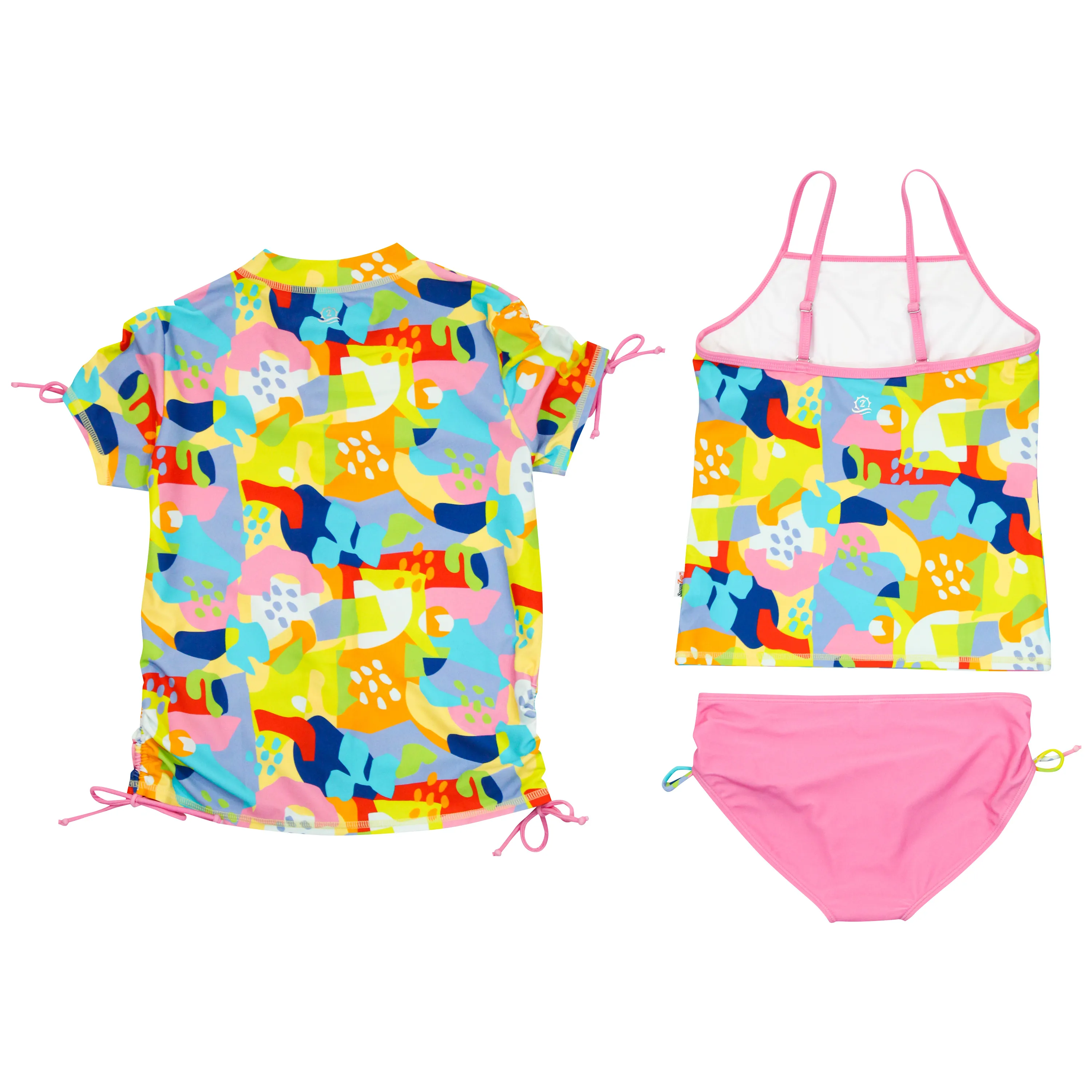 Girls Short Sleeve Rash Guard   Tankini Bikini Set (3 Piece) | "Joyful”