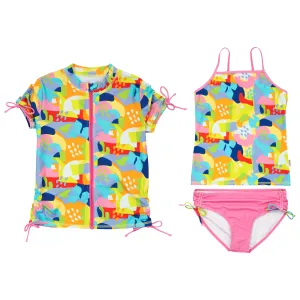 Girls Short Sleeve Rash Guard   Tankini Bikini Set (3 Piece) | "Joyful”