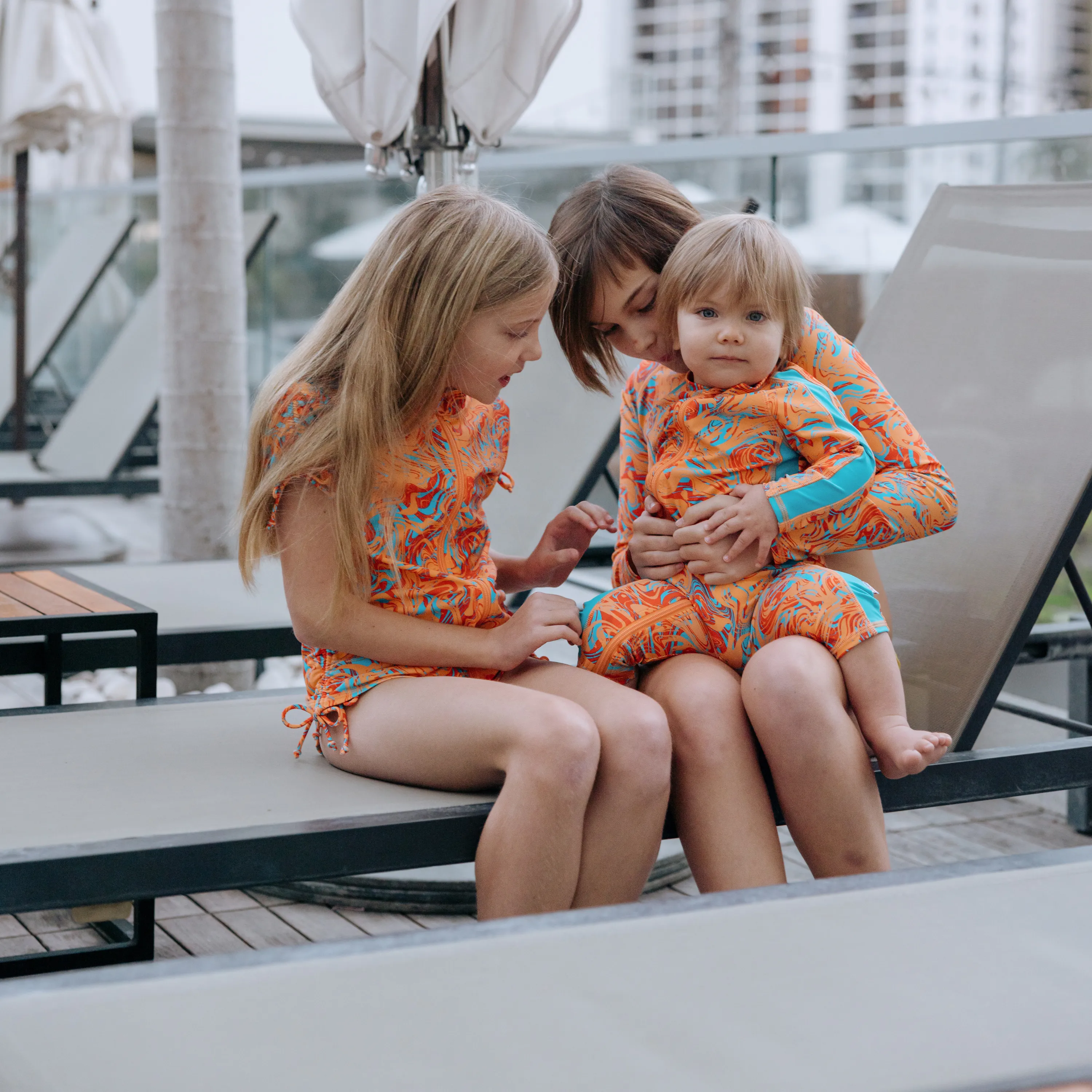 Girls Short Sleeve Rash Guard   Tankini Bikini Set (3 Piece) | "Swirl”