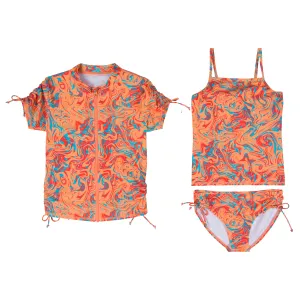 Girls Short Sleeve Rash Guard   Tankini Bikini Set (3 Piece) | "Swirl”