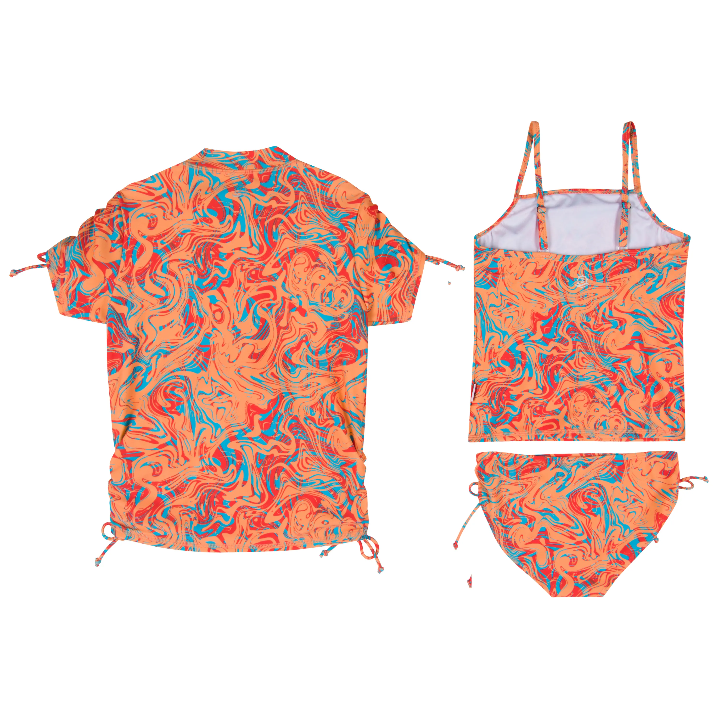Girls Short Sleeve Rash Guard   Tankini Bikini Set (3 Piece) | "Swirl”