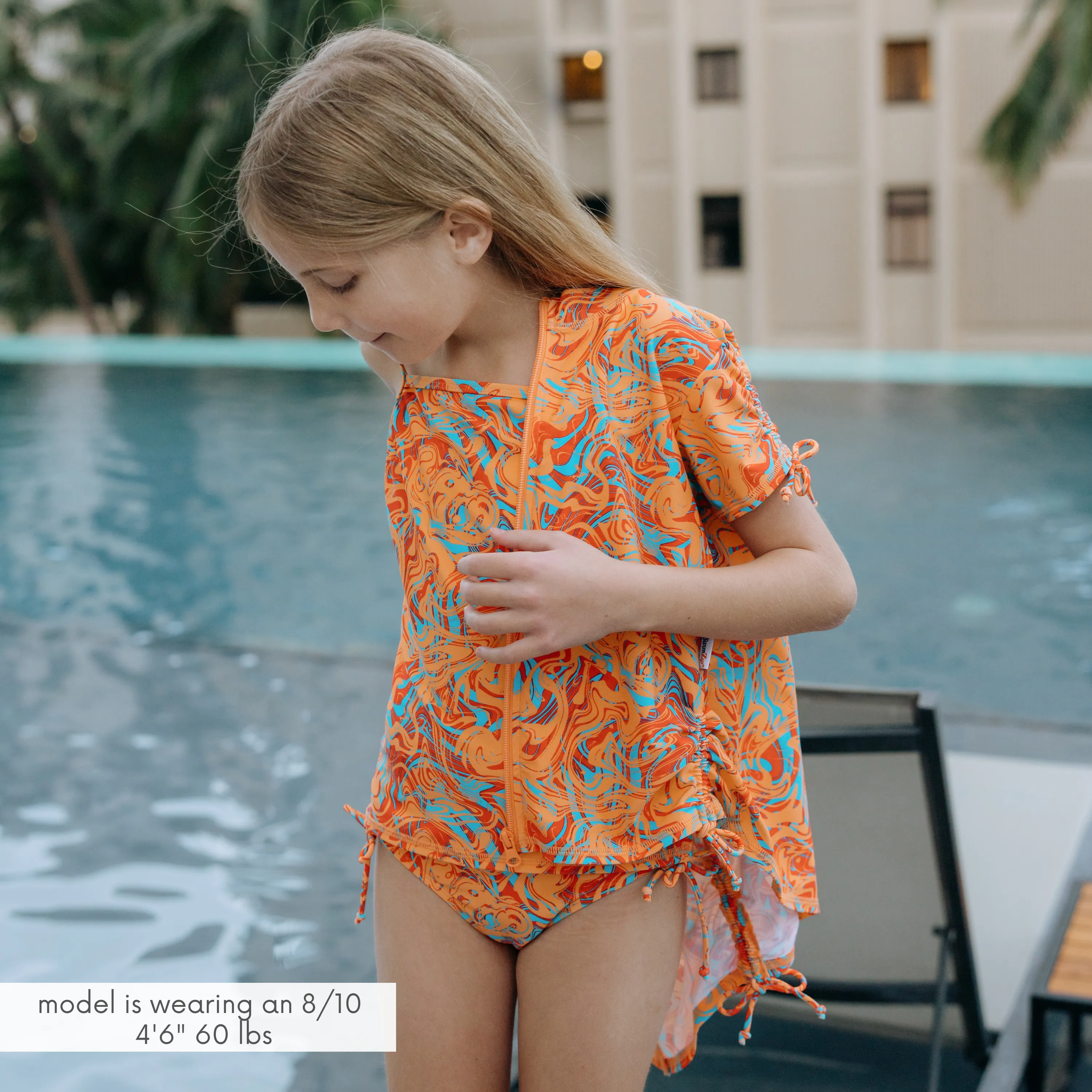 Girls Short Sleeve Rash Guard   Tankini Bikini Set (3 Piece) | "Swirl”