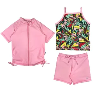 Girls Short Sleeve Rash Guard   Tankini Shorts Set (3 Piece) - "Butterfly Love"