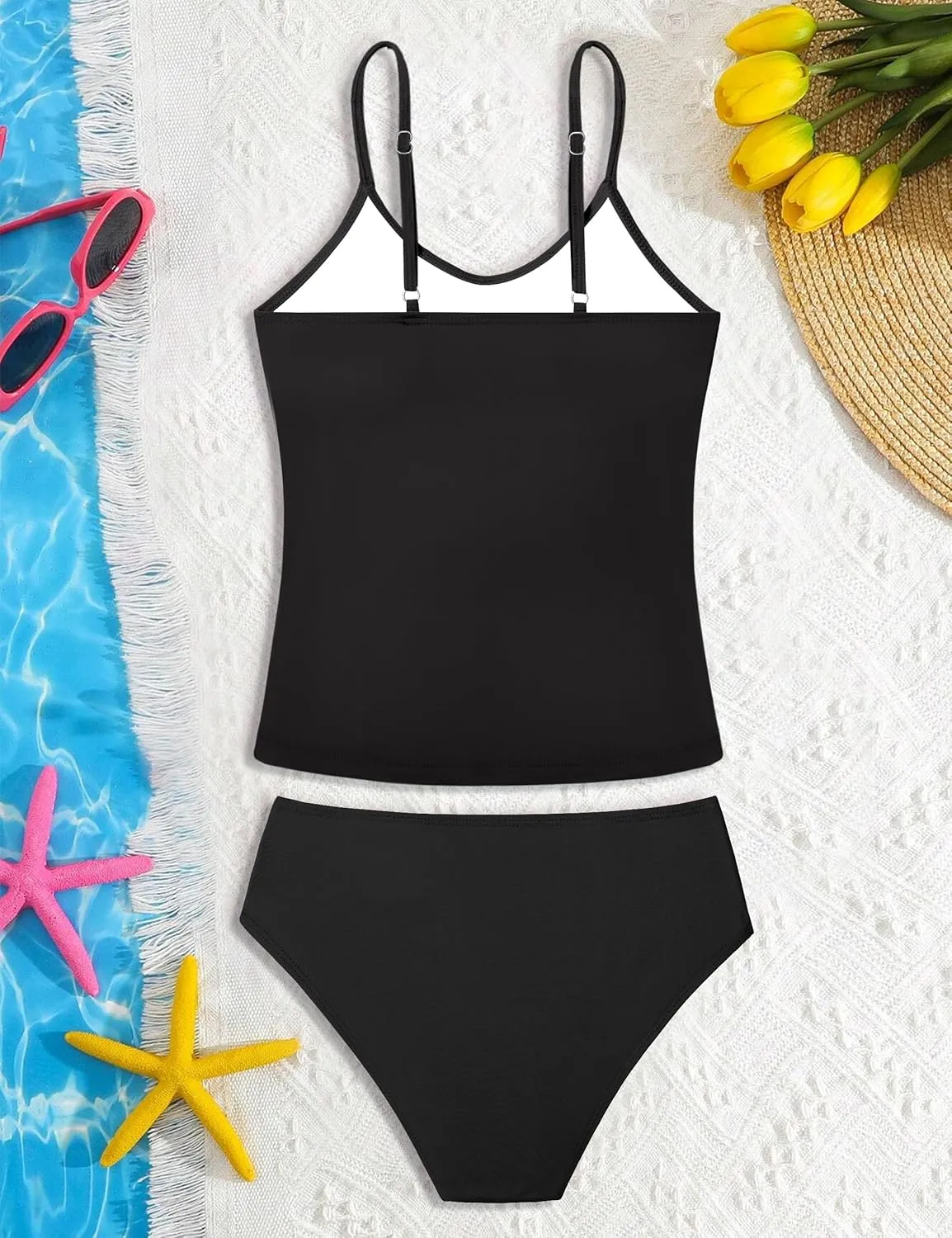 Girls Swimsuit 2 Piece Bathing Suit Criss Cross Ruched Girl Tankini Sets Printed Girls' Swimwear for 9-18 Years