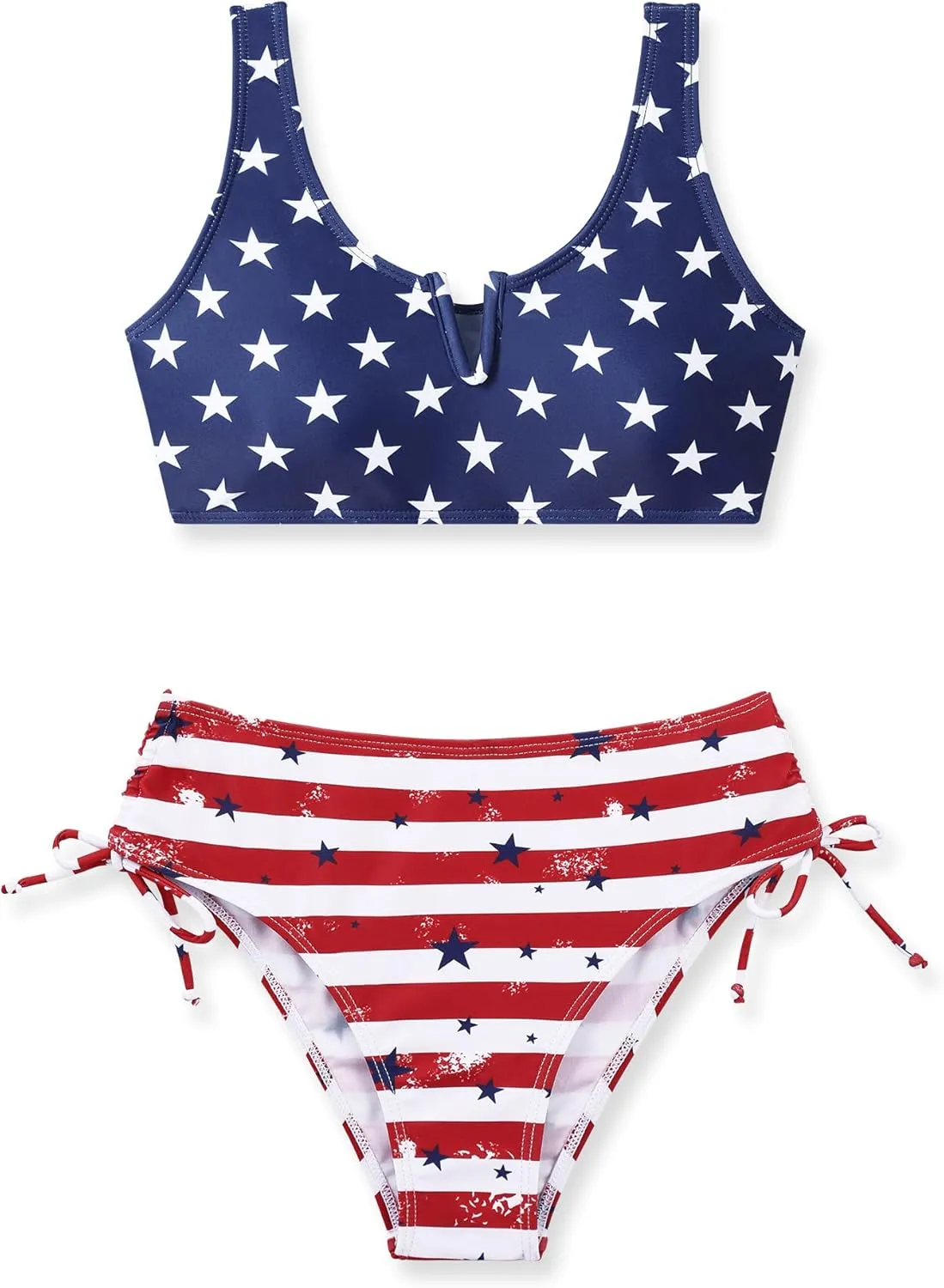 Girls Swimsuit 2 Piece V-Neck Cutout Girls' Swimwear Top High Waisted Bottom Bathing Suits for Teens 7-16 Years