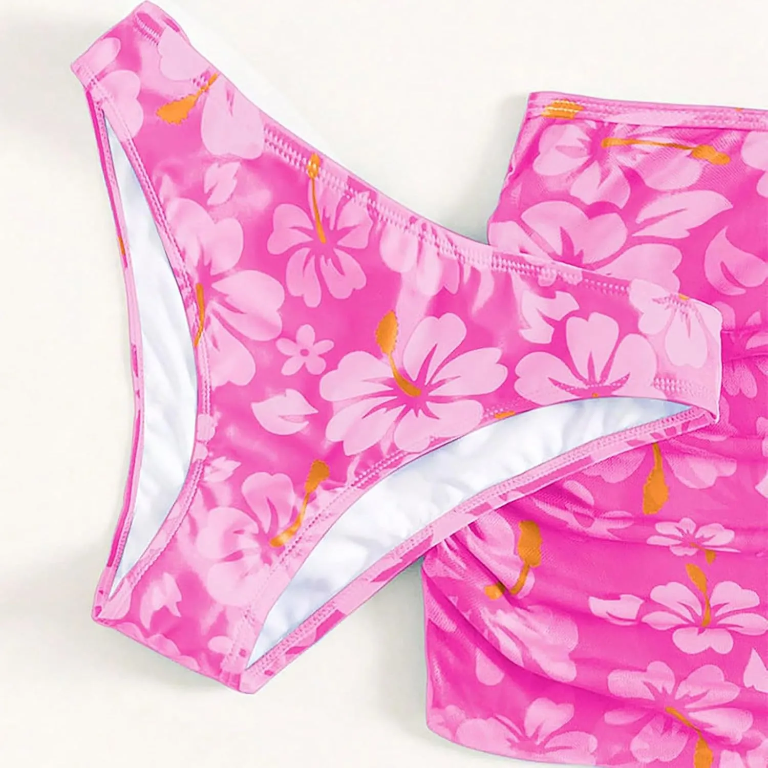 Girls Swimsuit 3 Piece Bathing Suits Quick Dry Floral Print Bikini Set with Beach Cover Up Hawaii Beach Kids Swimwear