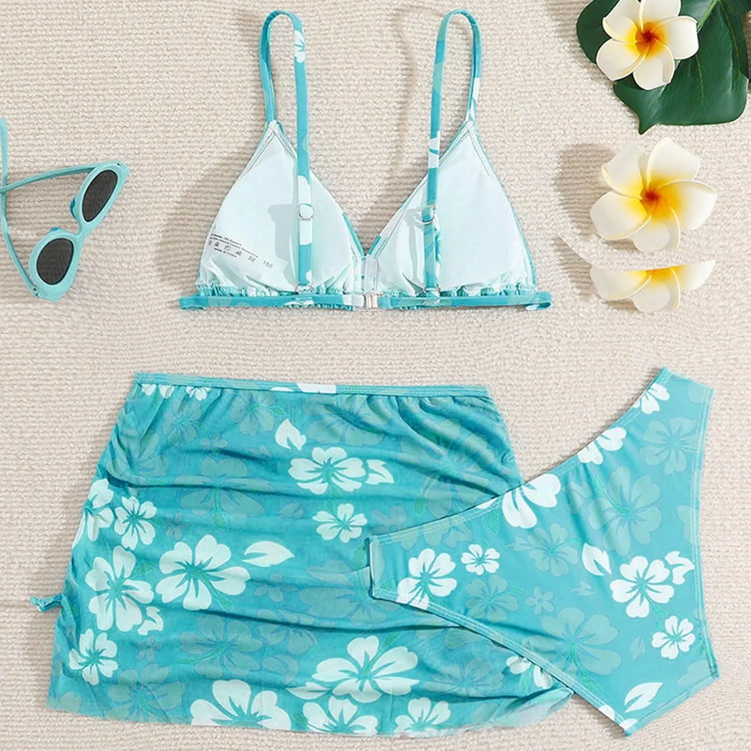Girls Swimsuit 3 Piece Bathing Suits Quick Dry Floral Print Bikini Set with Beach Cover Up Hawaii Beach Kids Swimwear