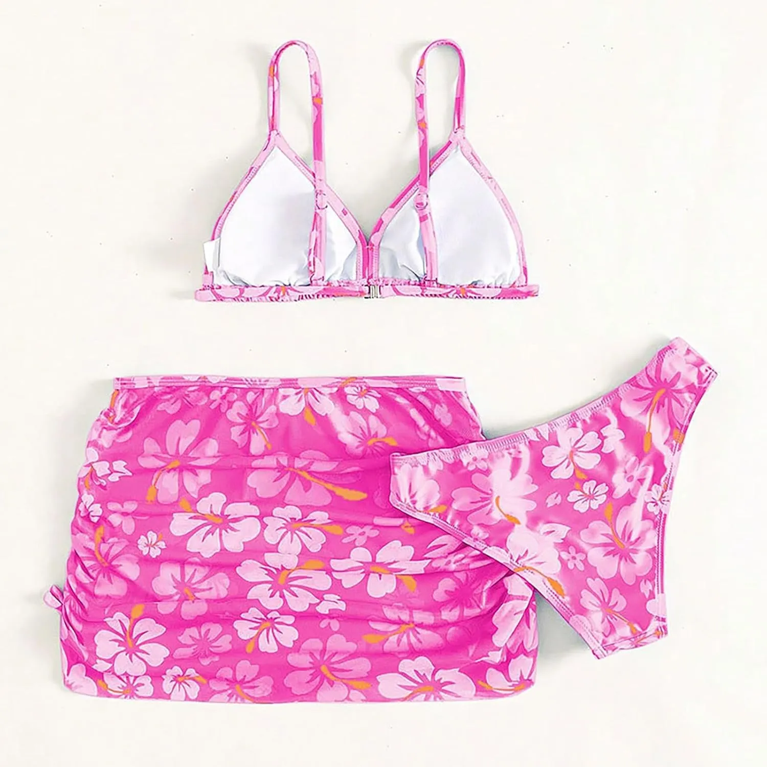 Girls Swimsuit 3 Piece Bathing Suits Quick Dry Floral Print Bikini Set with Beach Cover Up Hawaii Beach Kids Swimwear