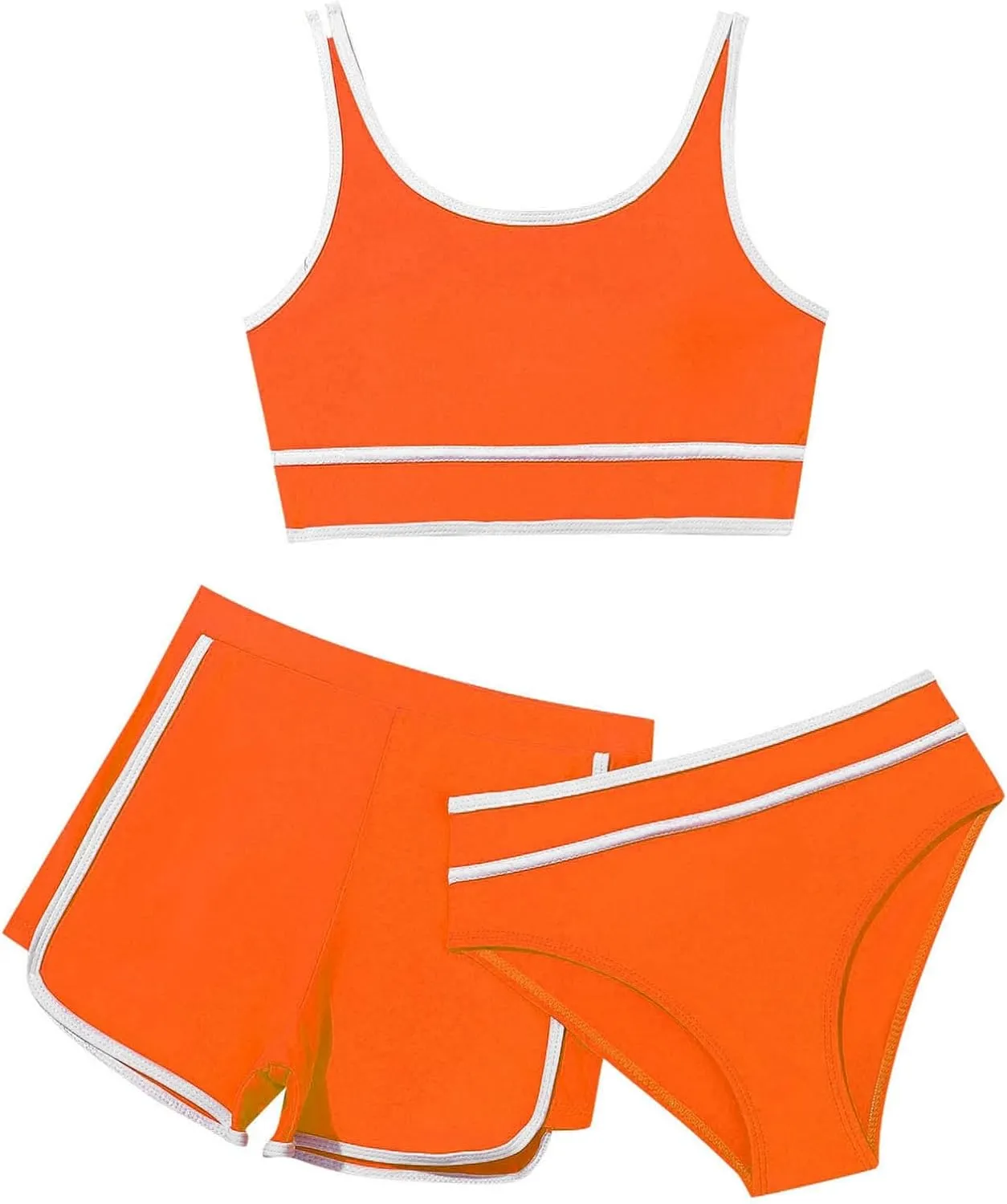 Girls Swimsuits 3 Piece Bathing Suit Kids Quick Dry Bikini Set with High Waist Sporty Shorts Beach Swimwear for Teen