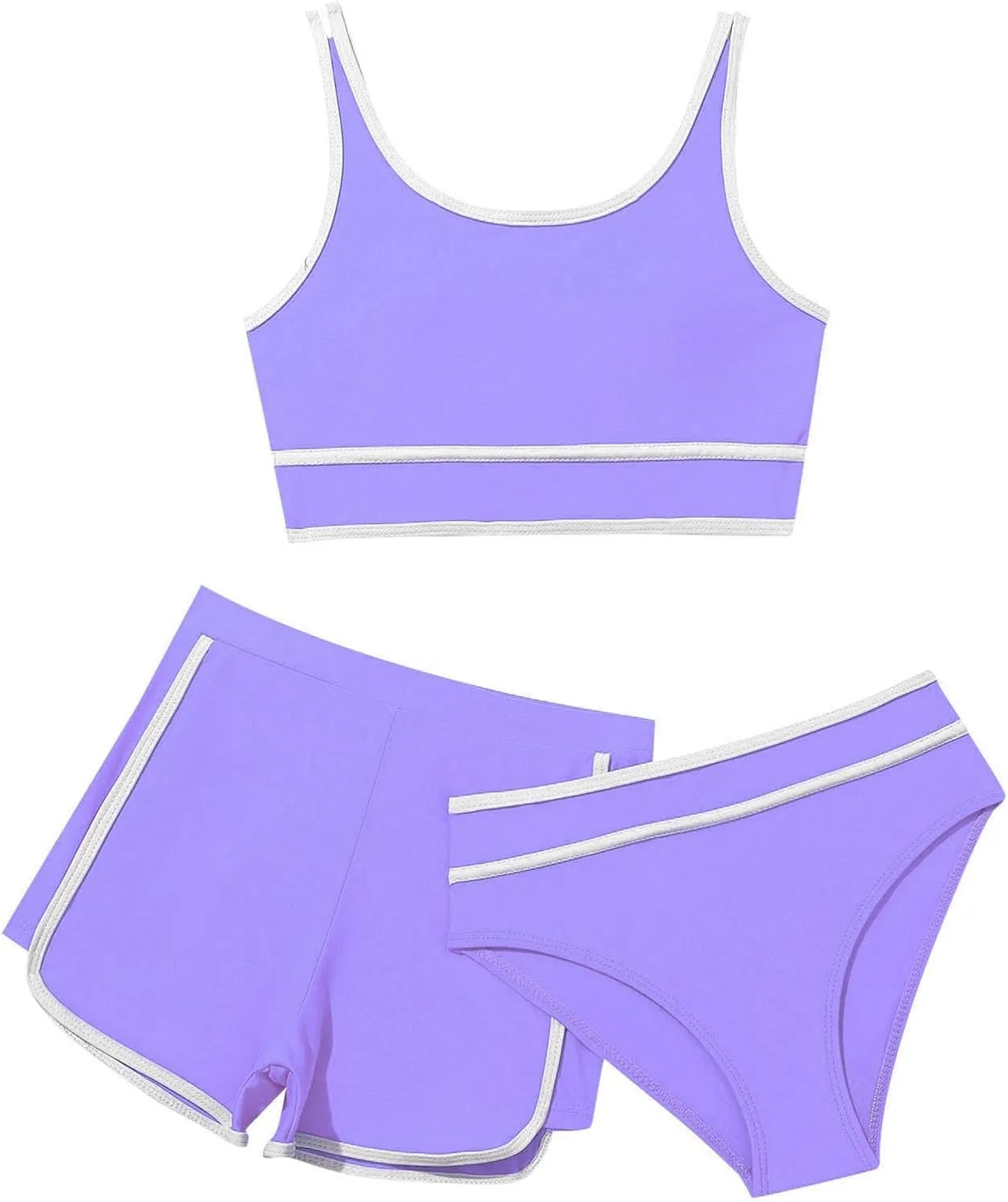 Girls Swimsuits 3 Piece Bathing Suit Kids Quick Dry Bikini Set with High Waist Sporty Shorts Beach Swimwear for Teen