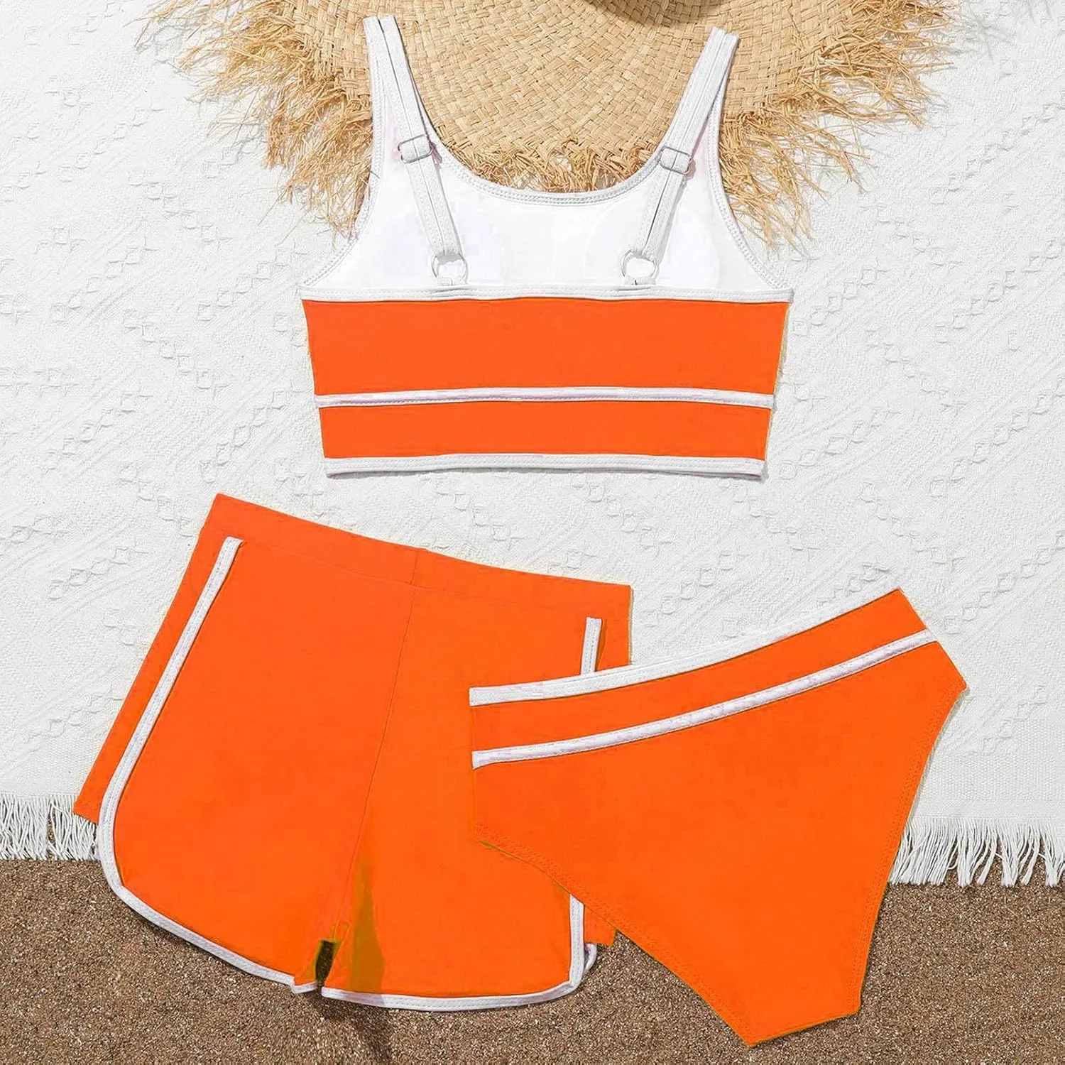 Girls Swimsuits 3 Piece Bathing Suit Kids Quick Dry Bikini Set with High Waist Sporty Shorts Beach Swimwear for Teen