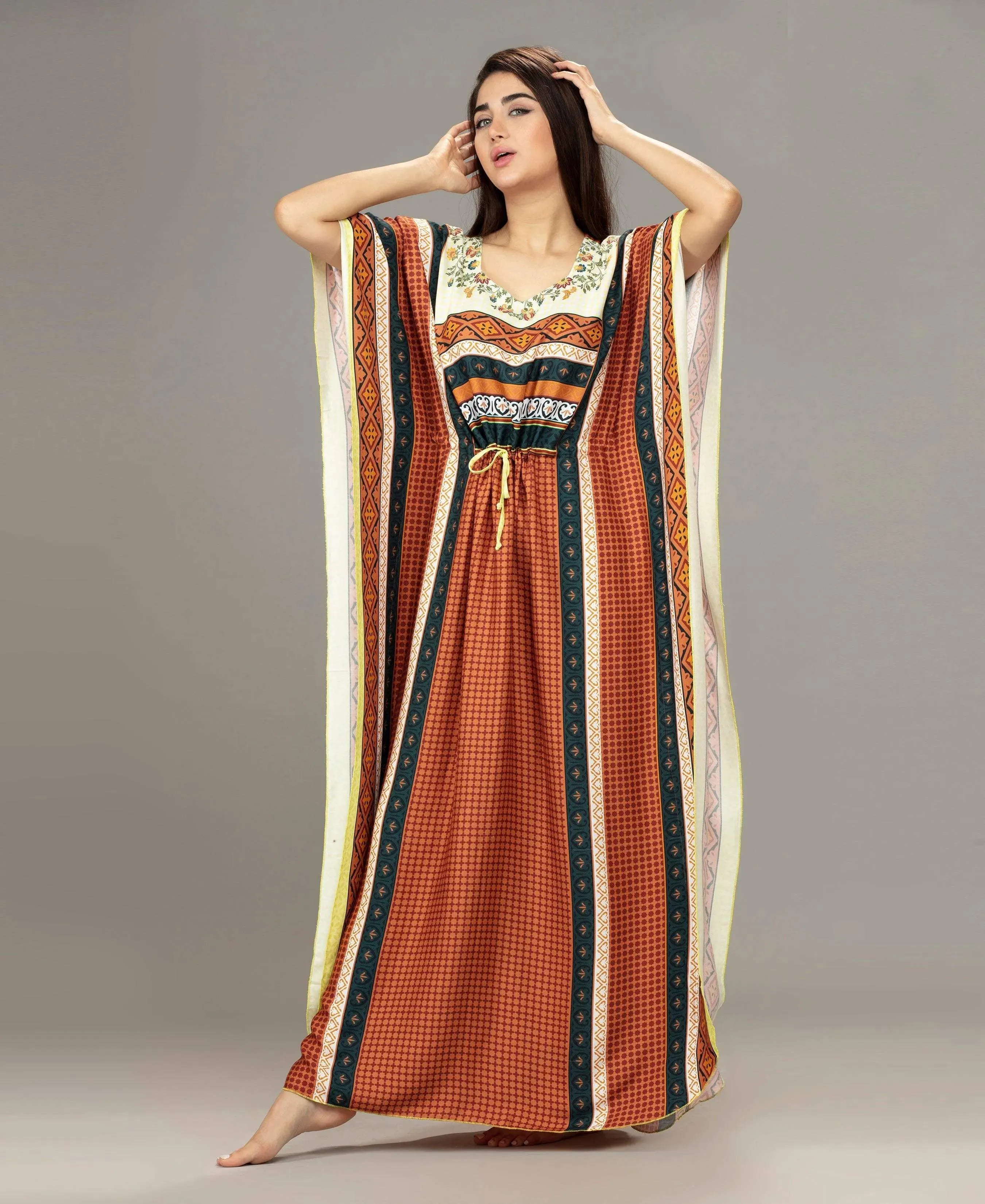 Glossy Floral Printed Kaftan