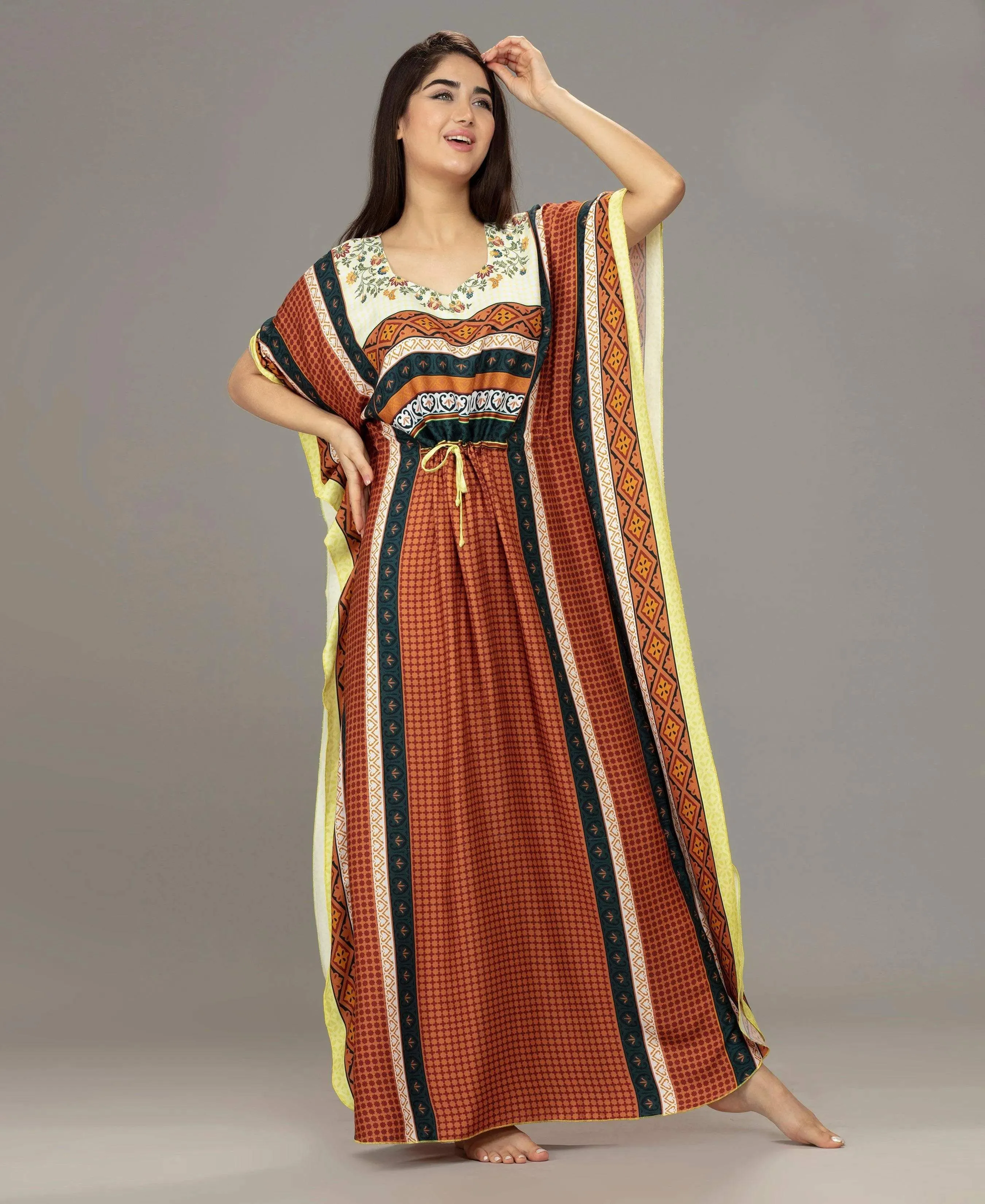 Glossy Floral Printed Kaftan
