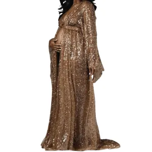 Gold Sequin Maternity Dress