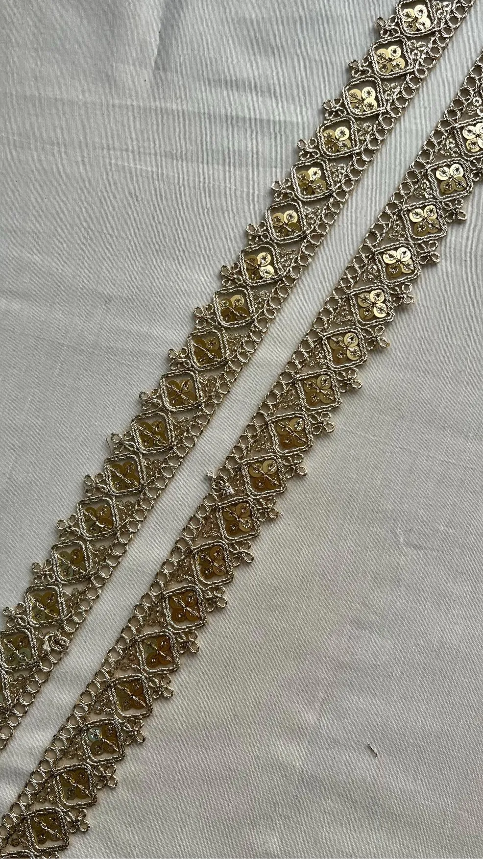Gold Zari With Sequins Embroidered Geometric Lace (9 Meters)