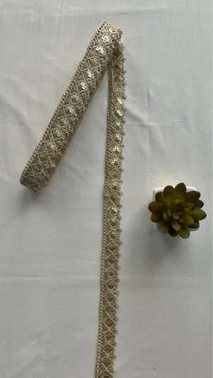Gold Zari With Sequins Embroidered Geometric Lace (9 Meters)