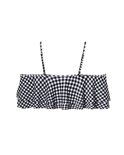 Gorgeous Off-The-Shoulder Flounce Swimsuit Top For Women-Black And White Checkered