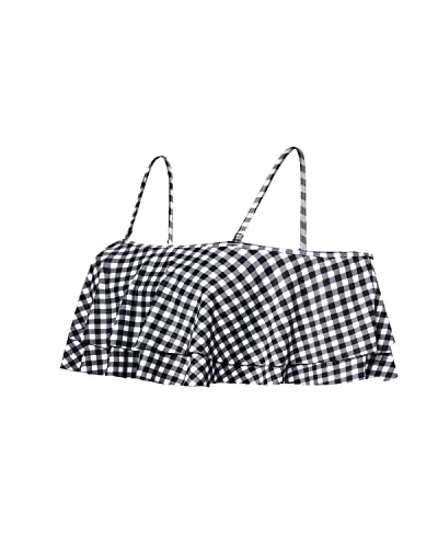 Gorgeous Off-The-Shoulder Flounce Swimsuit Top For Women-Black And White Checkered