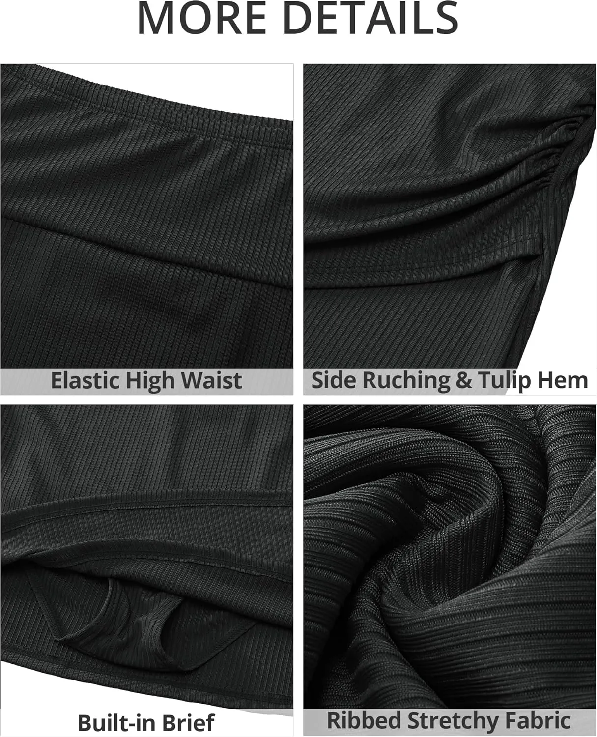 GRAPENT Women's High Waisted Bikini Swim Skirt Bottoms Ruched Ribbed Bathing Suit Skirts Tulip Tankini Swimsuit Bottom