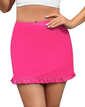 GRAPENT Women's Swim Skirt High Waisted Bikini Tankini Bathing Suits Boyshort Bottoms Ruffle Swimsuit Skirts with Pocket