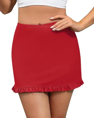 GRAPENT Women's Swim Skirt High Waisted Bikini Tankini Bathing Suits Boyshort Bottoms Ruffle Swimsuit Skirts with Pocket