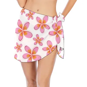 Graphic Pink Frangipanis White Short Chiffon Sarong Wrap up to 5 XL (FWS)