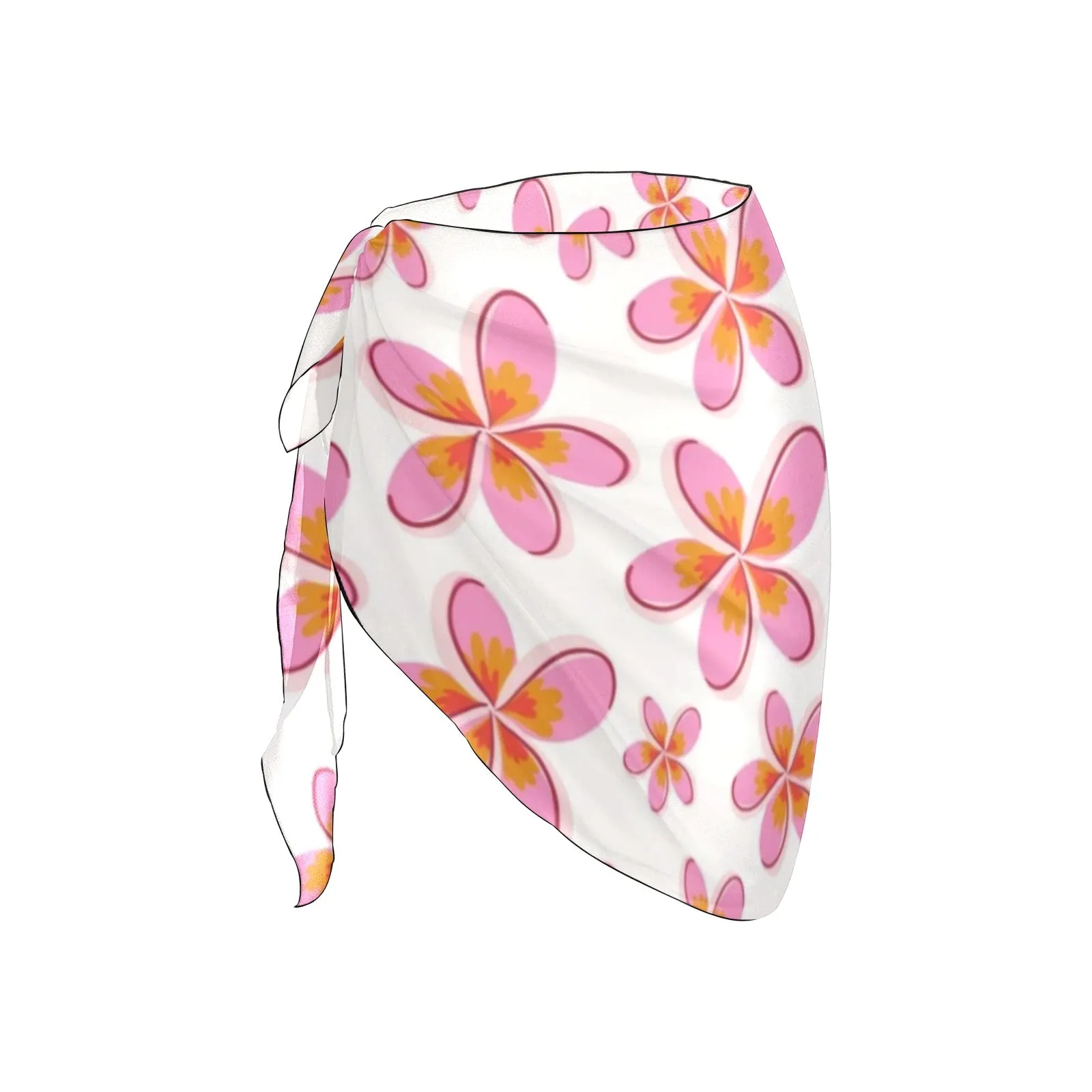Graphic Pink Frangipanis White Short Chiffon Sarong Wrap up to 5 XL (FWS)