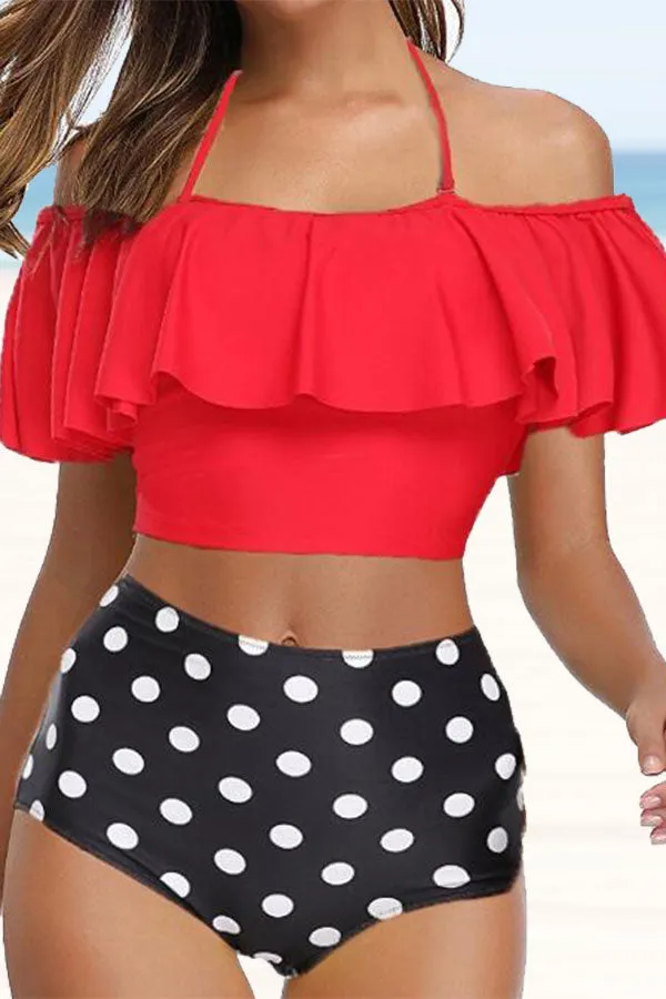 Graphic Print Falbala Sweet Beach Bikini