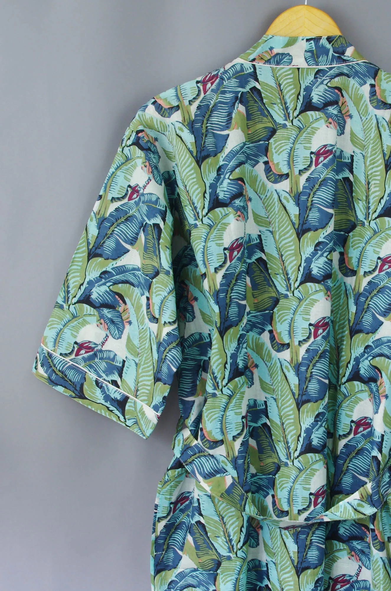 Green Banana Leaves Cotton Kimono Dressing Gown - One size