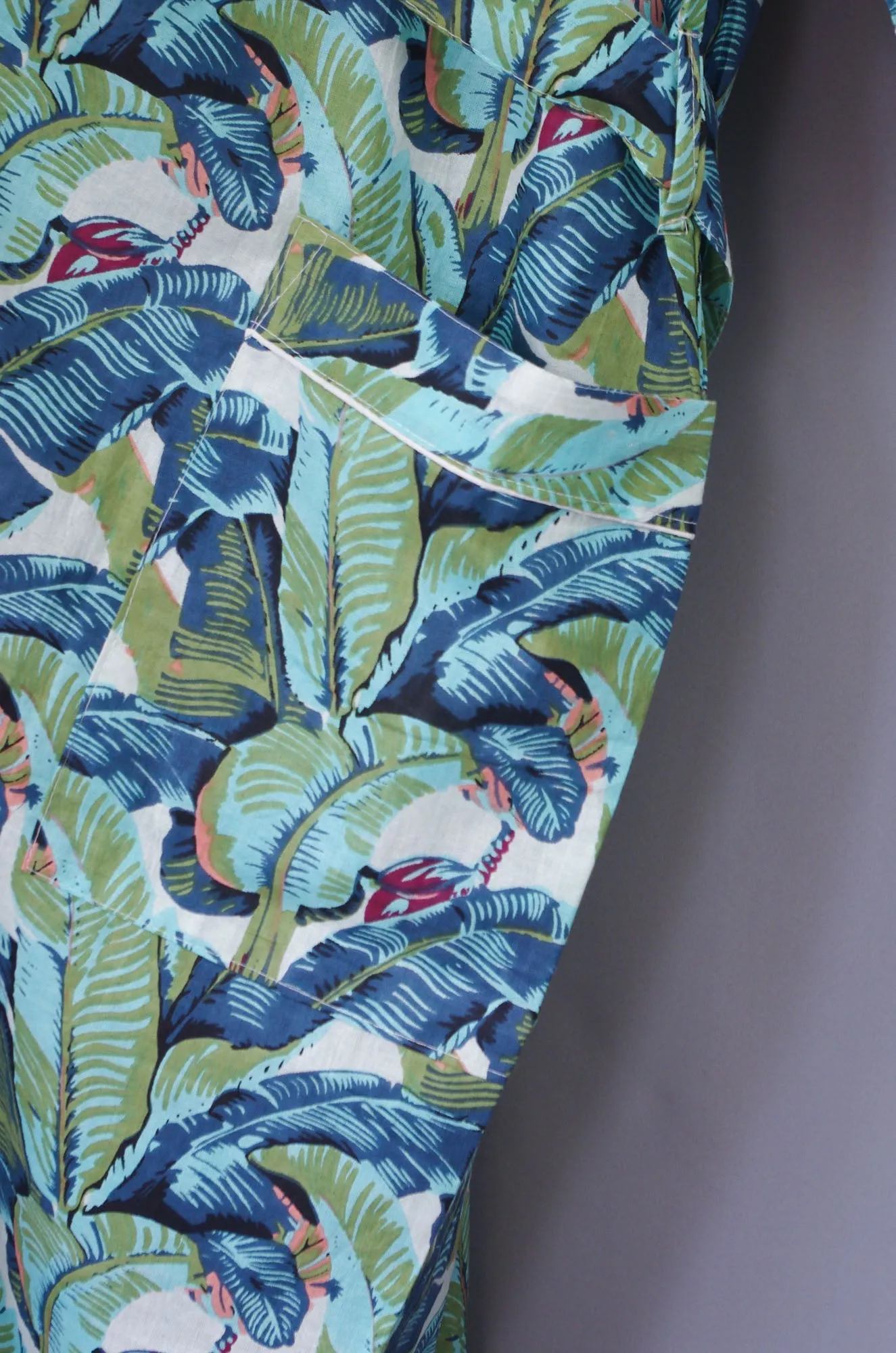 Green Banana Leaves Cotton Kimono Dressing Gown - One size