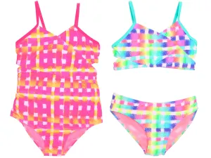GX-LT356 - Wholesale Little Girl's Gingham Print One-Piece & Two-Piece Cut-Out Swimsuits
