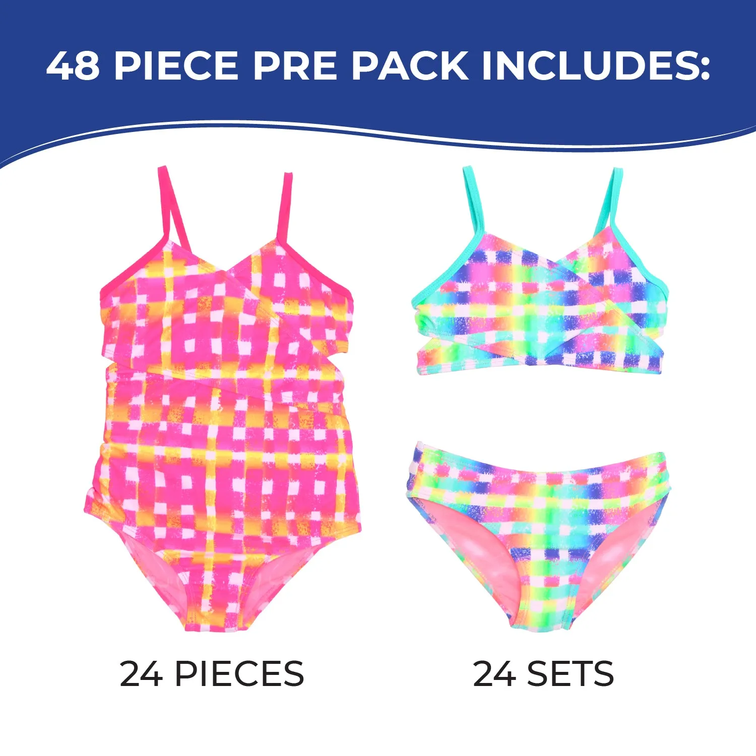 GX-LT356 - Wholesale Little Girl's Gingham Print One-Piece & Two-Piece Cut-Out Swimsuits