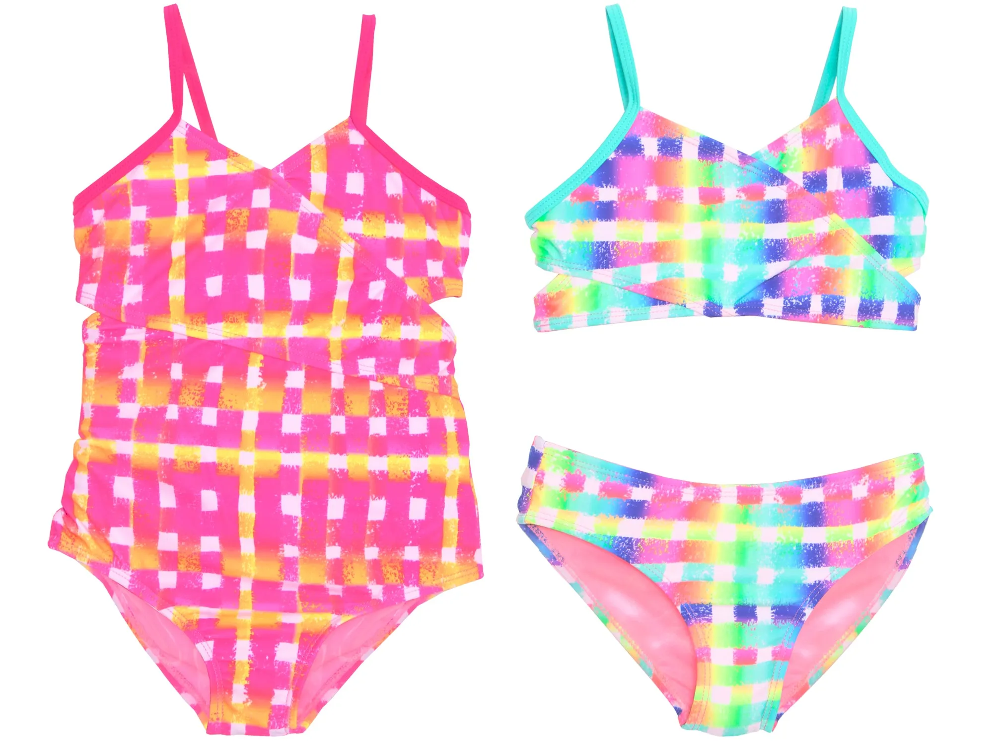 GX-LT356 - Wholesale Little Girl's Gingham Print One-Piece & Two-Piece Cut-Out Swimsuits