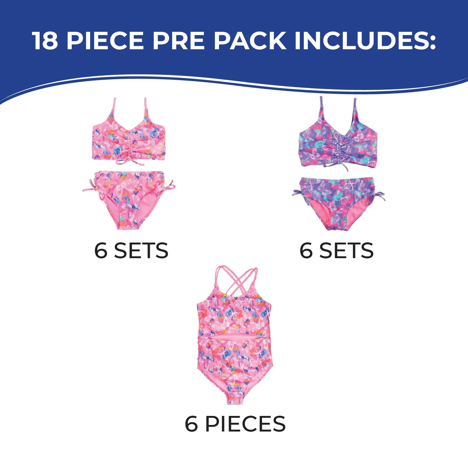 GX-LT444-18 - Wholesale Little Girls Butterfly Themed One-Piece & Two-Pieces Swimsuits