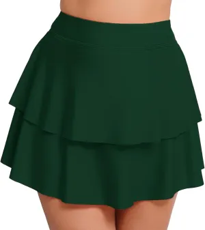 Halcurt Women's High Waisted Ruffle Swim Skirt with Shorts Tummy Control Swimsuit Bottoms