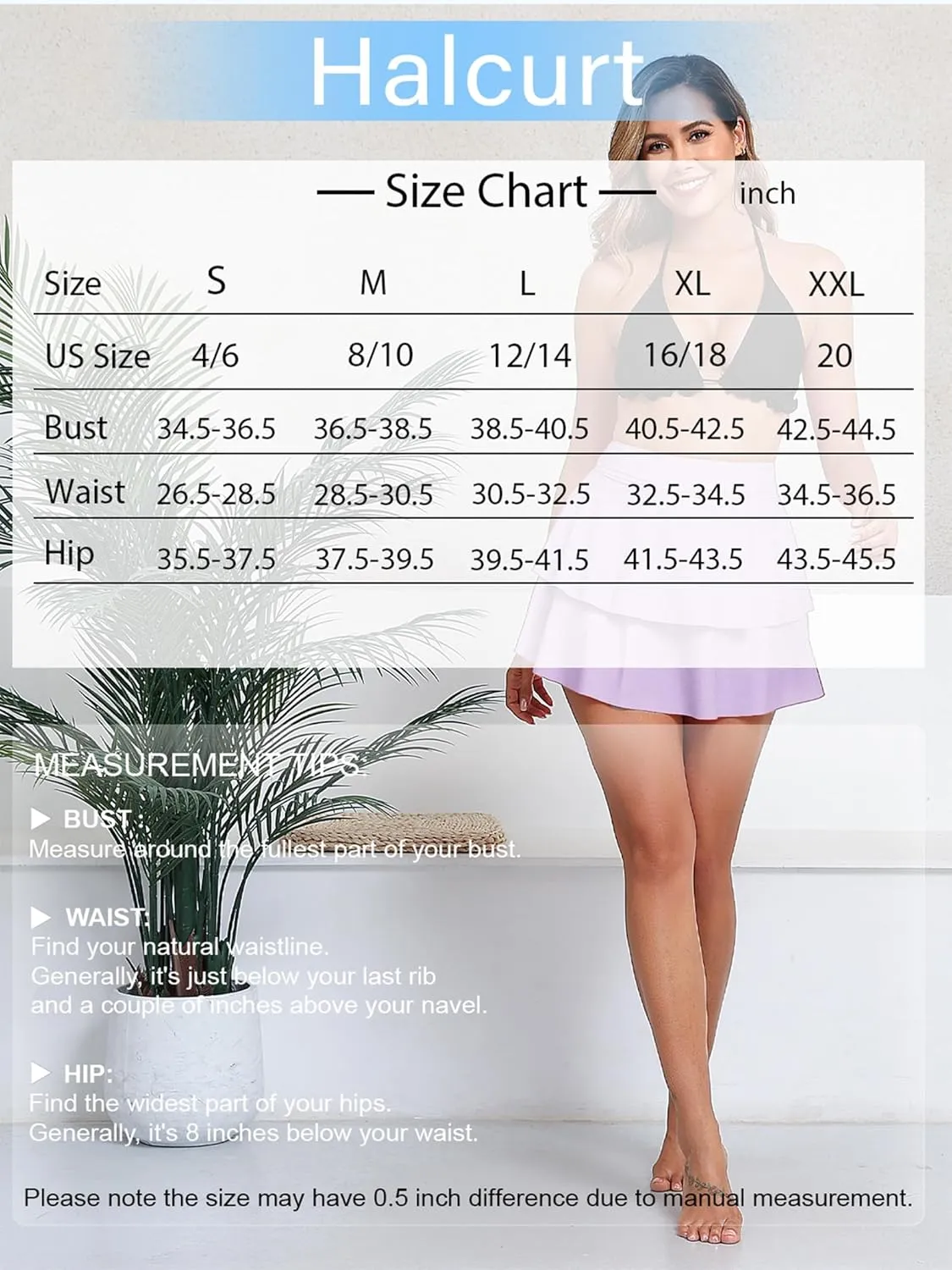 Halcurt Women's High Waisted Ruffle Swim Skirt with Shorts Tummy Control Swimsuit Bottoms
