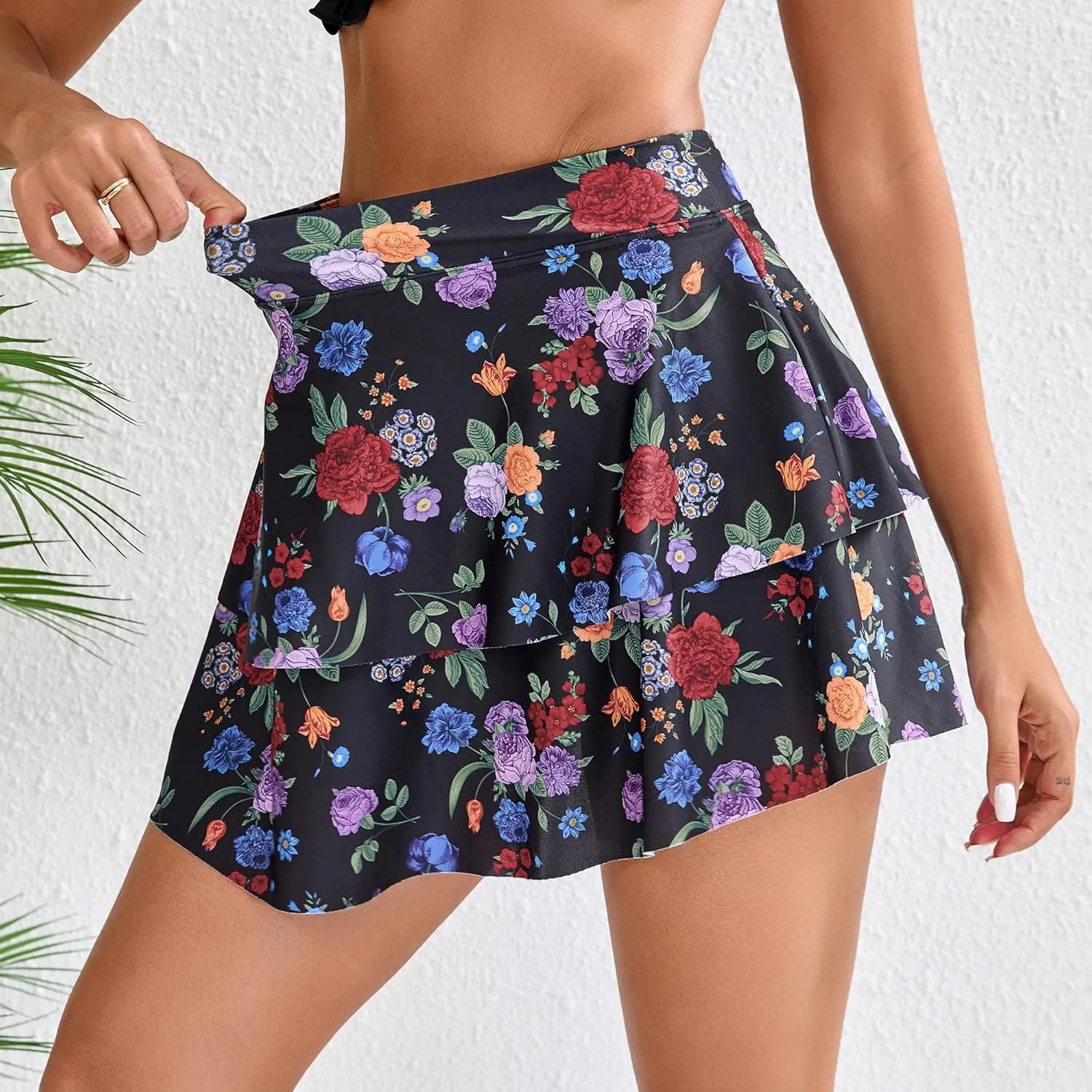 Halcurt Women's High Waisted Ruffle Swim Skirt with Shorts Tummy Control Swimsuit Bottoms