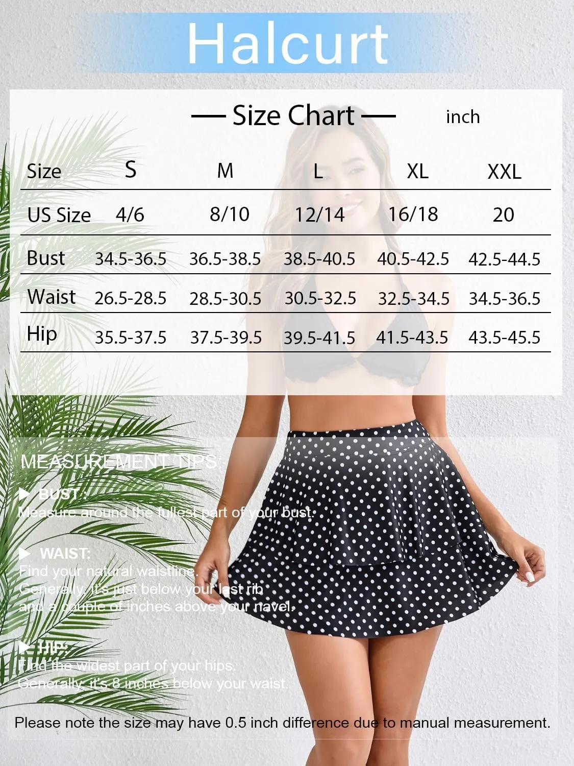 Halcurt Women's High Waisted Ruffle Swim Skirt with Shorts Tummy Control Swimsuit Bottoms