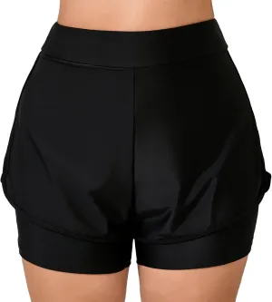 Halcurt Women's Plus Size High Waisted Swim Board Short with Boxer Liner Quick Dry Swimsuit Bottoms