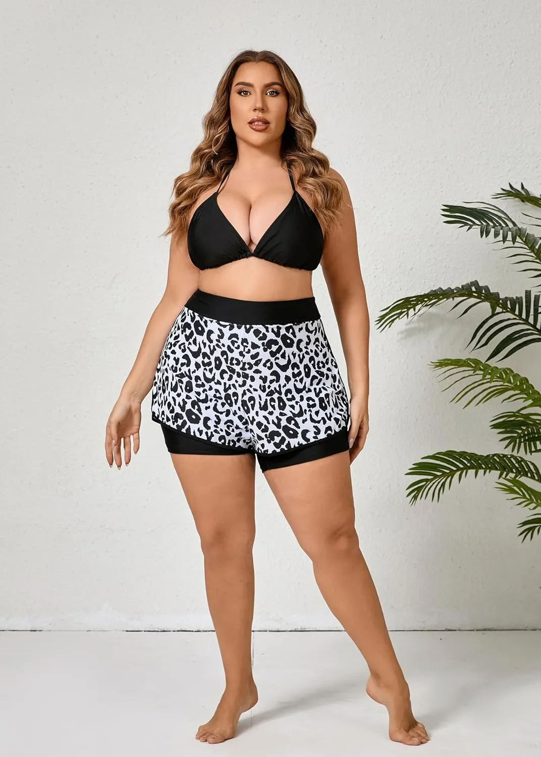 Halcurt Women's Plus Size High Waisted Swim Board Short with Boxer Liner Quick Dry Swimsuit Bottoms