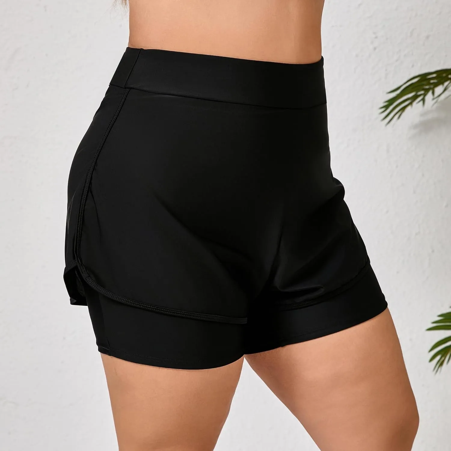 Halcurt Women's Plus Size High Waisted Swim Board Short with Boxer Liner Quick Dry Swimsuit Bottoms