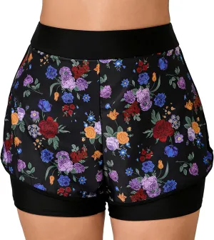 Halcurt Women's Plus Size High Waisted Swim Board Short with Boxer Liner Quick Dry Swimsuit Bottoms