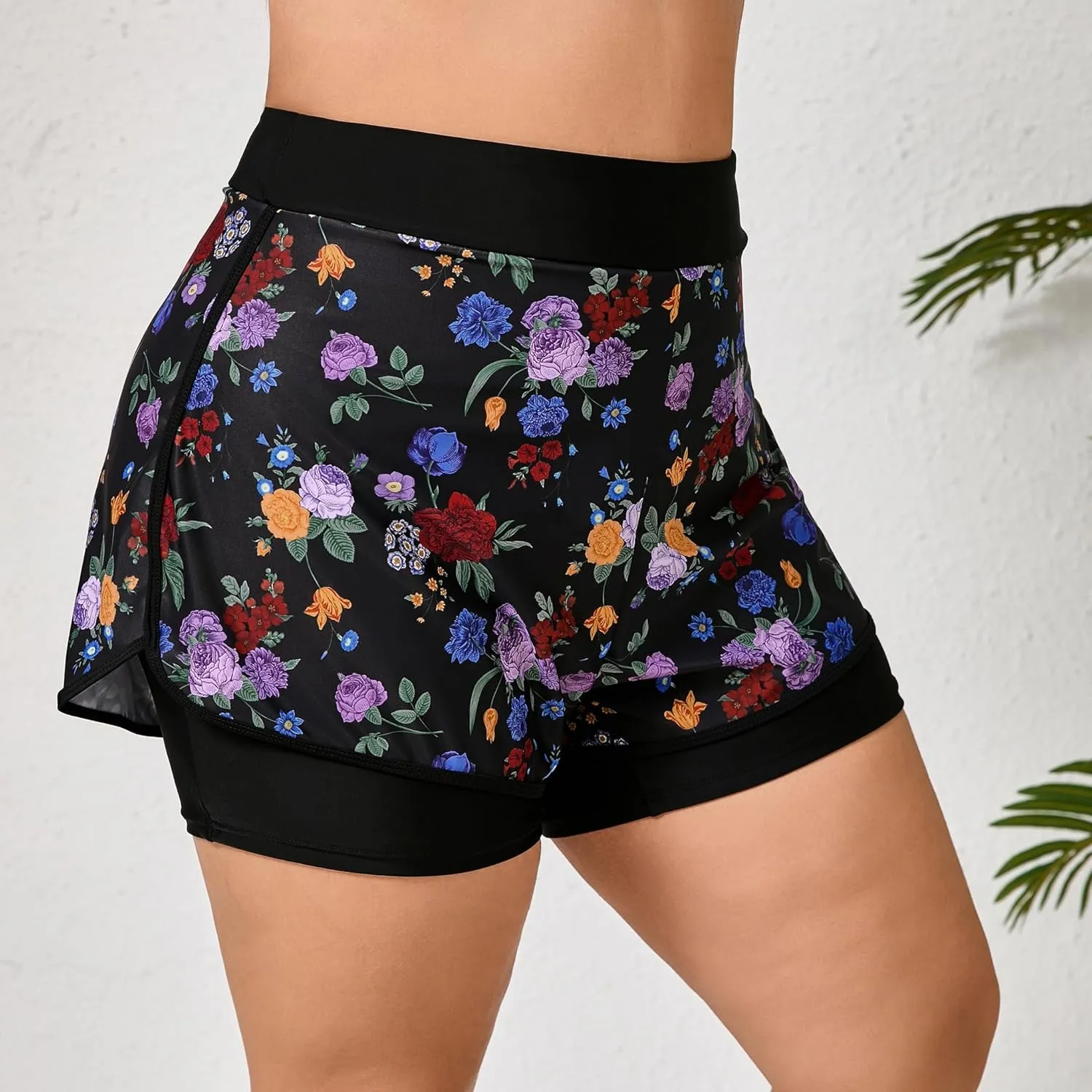 Halcurt Women's Plus Size High Waisted Swim Board Short with Boxer Liner Quick Dry Swimsuit Bottoms