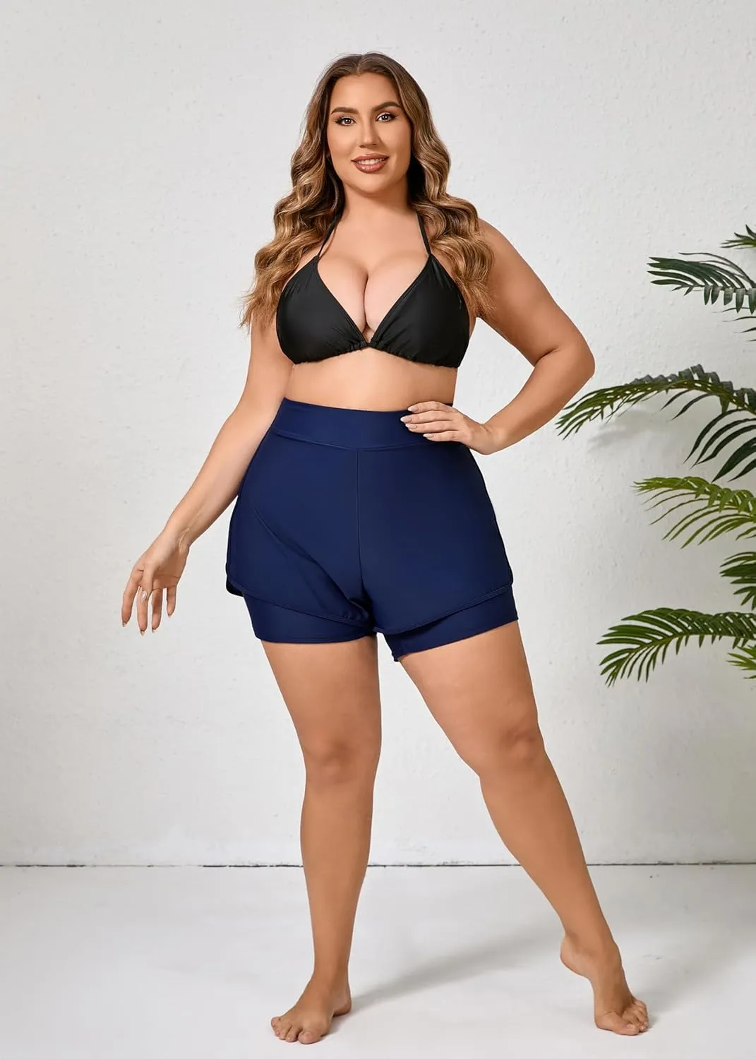 Halcurt Women's Plus Size High Waisted Swim Board Short with Boxer Liner Quick Dry Swimsuit Bottoms