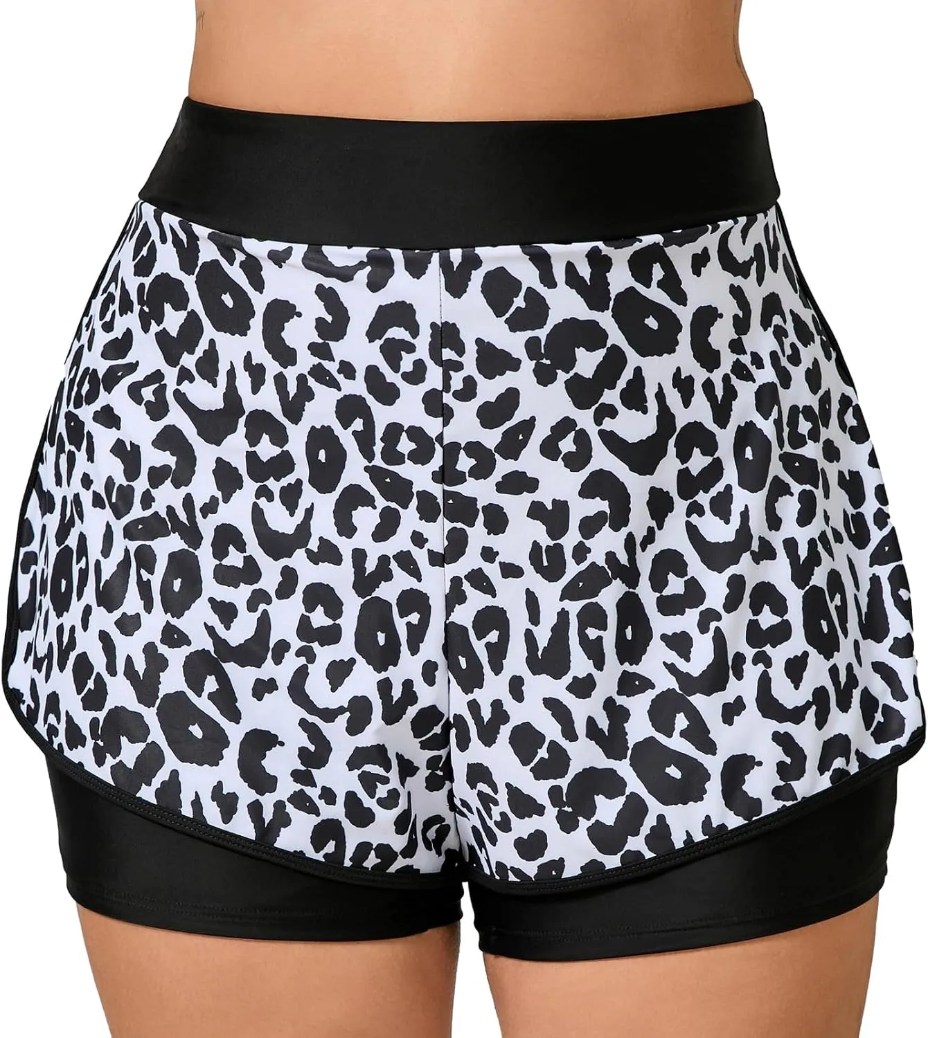 Halcurt Women's Plus Size High Waisted Swim Board Short with Boxer Liner Quick Dry Swimsuit Bottoms