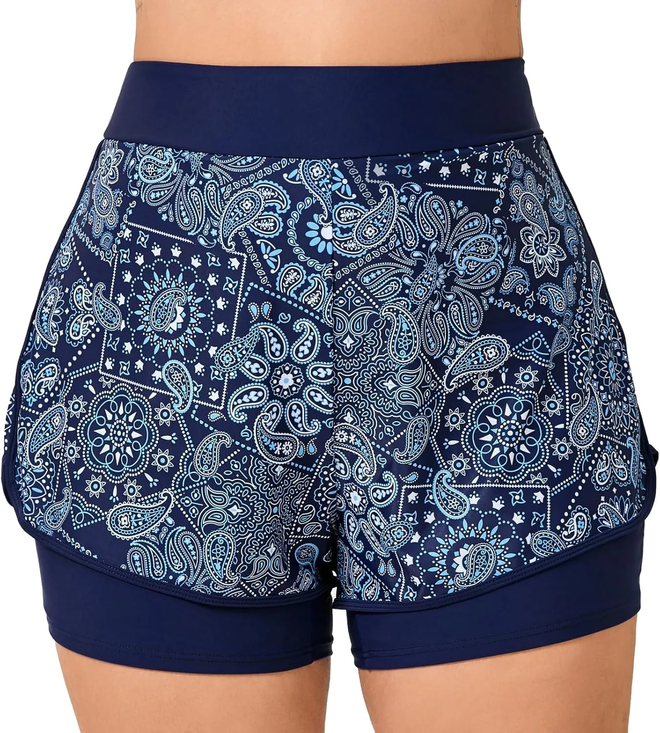 Halcurt Women's Plus Size High Waisted Swim Board Short with Boxer Liner Quick Dry Swimsuit Bottoms