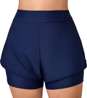Halcurt Women's Plus Size High Waisted Swim Board Short with Boxer Liner Quick Dry Swimsuit Bottoms